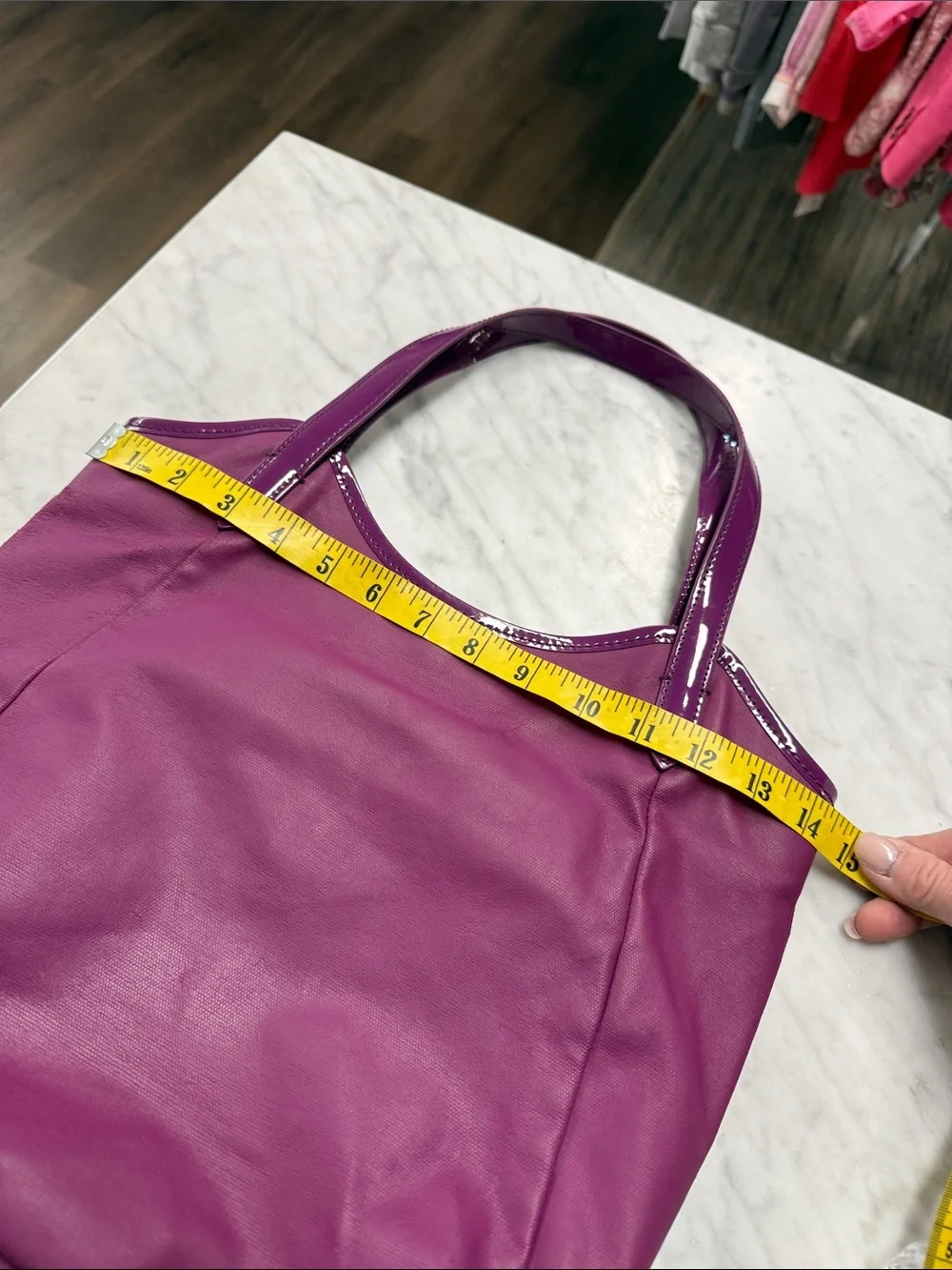 Tory Burch Fuchsia Pink Patent Leather Strap and Logo with Coated Canvas Tote